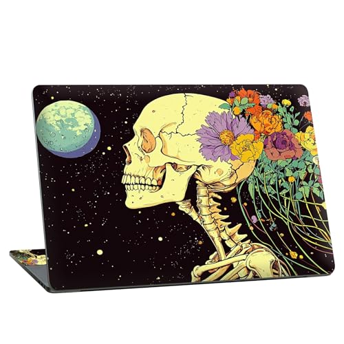 Universal Laptop Skin Sticker with 2 Wrist Pad Skins, Waterproof Scratch Resistant Vinyl Laptop Cover Decal, Cut to Fit for 11–15.6 Inch MacBook HP Dell Lenovo, Skull Flower Moon - color: Skull Flower Moon