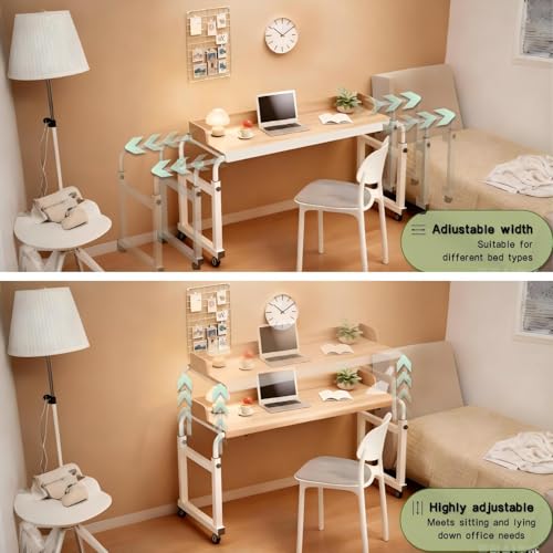 Overbed Table with Wheels and Desktop Enclosure, Height and Length Adjustable Over Bed Desk King Queen Bed Table Overbed Laptop Table (Walnut) - color: Walnut