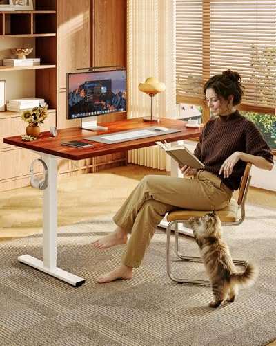 FLEXISPOT EN1 48"x24" One-Piece Standing Desk, Mahogany | 1" Thick Seamless Desktop, 176 LBS Capacity, Home Office Use, 4 Memory Presets, Dual Monitor Setup, Anti-Collision Protection - color: Mahogany (White Frame), size: 47.2 x 23.6 in