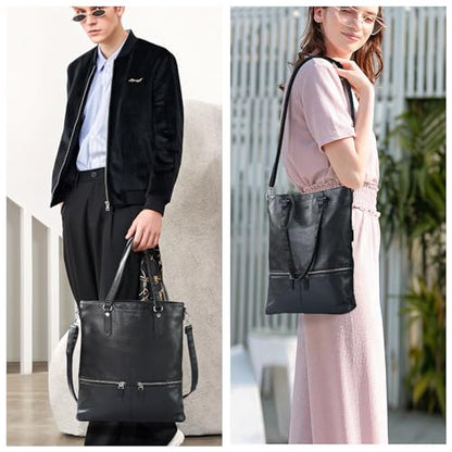 Lassviin Laptop Tote Bag, Leather Work Tote for Computer Bag Waterproof Lightweight Shoulder Bag Purse Handbag Crossbody Bag - color: Black - Medium