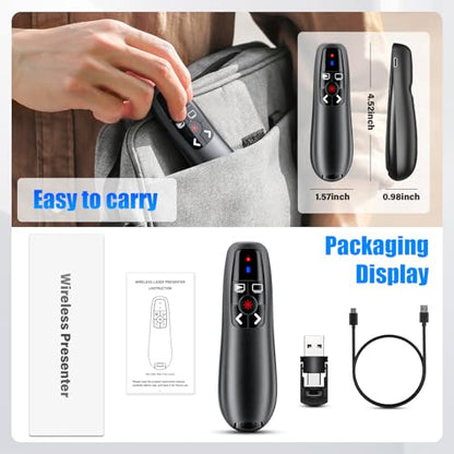 2-in-1 USB Type C Presentation Clicker, Clicker for PowerPoint Presentation | Rechargeable Wireless Presenter Remote , RF 2.4GHz USB PowerPoint Clicker Slide Advancer with Volume Control