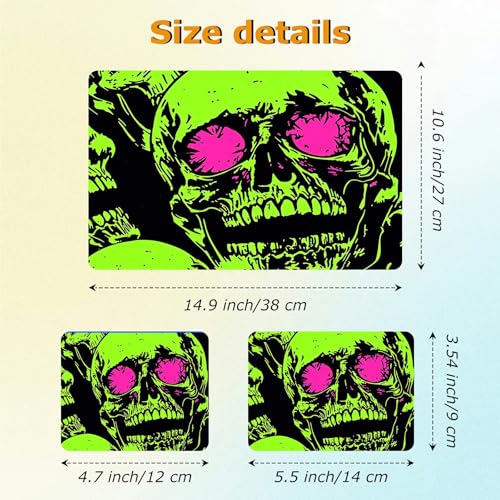 Universal Laptop Skin Sticker with 2 Wrist Pad Decals, 3-Piece Removable Vinyl Laptop Cover, Neon Green Skull Waterproof Anti-Scratch, Easy-Trim Fit for 13.3" 14" 15.6" Laptops - color: Neon Green Skull