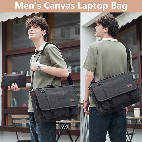 Nerlion Messenger Bag for Men 17-17.3 Inch Laptop Bag Canvas Water-resistant Computer Bag Shoulder Bag Work Briefcase Bookbag for College (Dark Gray) - color: Dark Gray