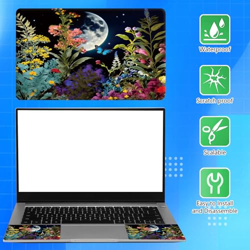 Universal Laptop Skin Sticker Decal for 11.6”12" 13" 13.3" 14" 15" 15.4" 15.6" Reusable Waterproof Scratch-Scratch Resistant Protective Vinyl Laptop Notebook Skin Stickers - Moon Flower Floral - color: Moon Flower Floral