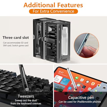 Cell Phone Cleaning Kit, iPhone Cleaning Kit for Charging Port Cleaner Keyboard Cleaning Kit for Airpods/Android/USB C/Earbuds/Laptop/iPad/Camera Lens with Stylus Pen (Black) - color: Black (Base)