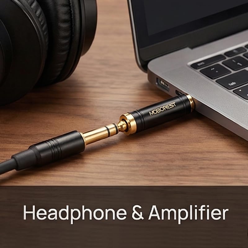 MOBOREST 3.5mm to 1/4 (6.35mm) Stereo Pure Copper Headphone Adapter, 2PCS | 1/8 Male to 1/4 Female & 3.5 F to 6.35 M Bidirectional audio adapter for Guitar Amp, Mixer, Piano keyboard, Studio Home Audio - color: BLACK