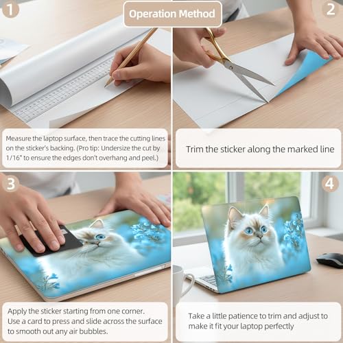 Aesthetic Laptop Skin Cover,12-15.6 Inch Universal Vinyl Sticker Decal,Blue Eyes Cat Waterproof Scratch-Resistant Notebook Wrap,Removable Residue-Free Protector - color: Blue Eyes Cat