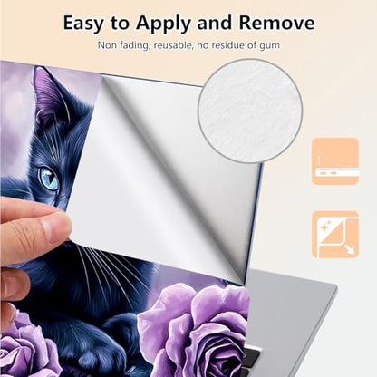 Laptop Skin Sticker Decal 15.6 Inch,12 13 13.3 14 15 15.6 in Laptop Netbook Skins for Notebook,Art Decal Removable Waterproof Scratch Resistant,Universal Vinyl Cover,Black Cat Purple Flower - color: Black Cat Purple Flower