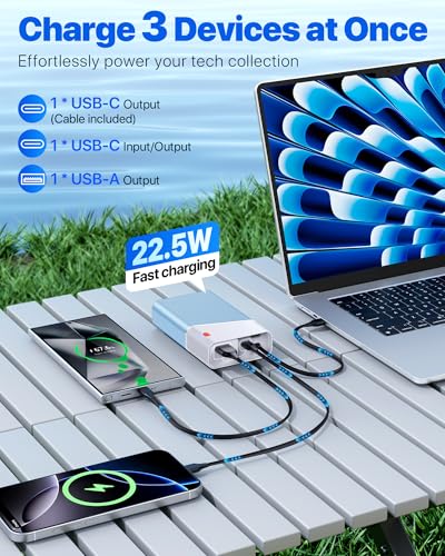 Portable Charger 20000mAh, 22.5W PD 3.0+QC 4.0 Super Fast Charging Power Bank, Cooler Aerospace Metal Case for iPhone 17 16 15 14, 13 Android iPad Samsung Google Tablet & More, Travel Essential - color: Blue