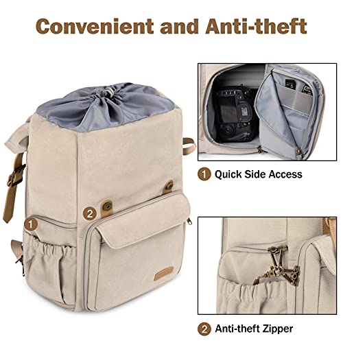 BAGSMART Camera Backpack, DSLR Camera Bag, Waterproof Camera Bag Backpack for Photographers, Fit up to 15" Laptop with Rain Cover and Tripod Holder, Ivory White - color: F-ivory White[double Buckle]