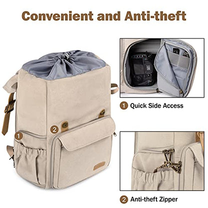 BAGSMART Camera Backpack, DSLR Camera Bag, Waterproof Camera Bag Backpack for Photographers, Fit up to 15" Laptop with Rain Cover and Tripod Holder, Ivory White - color: F-ivory White[double Buckle]