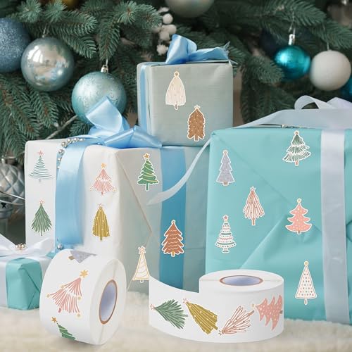 CNhoqc Boho Tree Sticker Rolls, 1000 Pcs Boho Coquette Style Pine Tree | Waterproof Vinyl Reusable Laptop Sticker Coloring Book Scrapbook Water Bottle Page Activity Pad Party Favors Junk Journal - style: Boho Christmas Tree