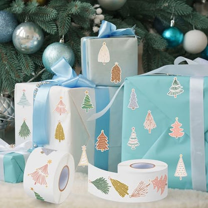 CNhoqc Boho Tree Sticker Rolls, 1000 Pcs Boho Coquette Style Pine Tree | Waterproof Vinyl Reusable Laptop Sticker Coloring Book Scrapbook Water Bottle Page Activity Pad Party Favors Junk Journal - style: Boho Christmas Tree