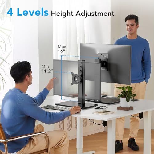 Single Monitor Desk Stand Free-Standing Desk Mount Arm Riser for 13 inch to 32 inch Screen Freestanding VESA Mount Base, Adjustable Height, Tilt, Swivel, Rotation, Black AX05TB01 - size: Single monitor stand