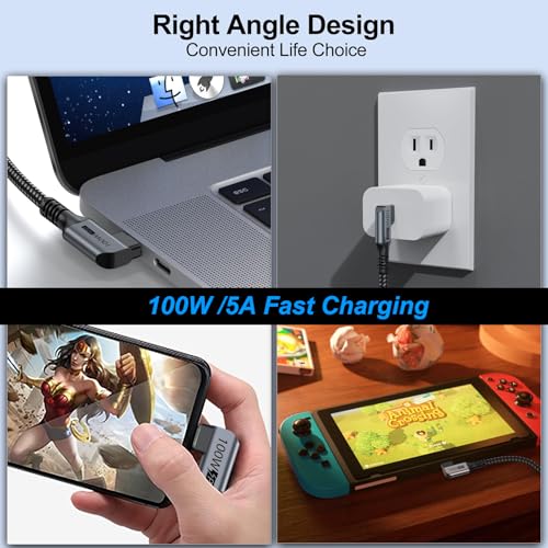 USB C Extension Cable, USBC Right Angle Extender Cord 6 FT USB 3.1(10Gbps) Male to Female 100W Fast Charging Cable Compatible for MacBook Pro/Air, Switch, Laptop, Tablet and Mobile Phone - size: 6.6FT