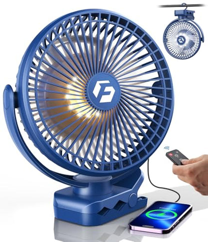 8" Clip on Fan, 20000mAh Rechargeable Fan Battery Portable, Strong Airflow | 3 Speeds, USB Fan Small Desk Fan Personal Quiet Fan for Office, Stroller, Bedroom, Camping, Gifts for Men, Blue - color: Blue