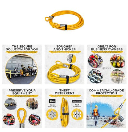 Vascer Commercial Heavy Duty Braided Galvanized Steel Theft Deterrent Security Cable with Looped Ends. (1/2 Inch Thick, 7x19 Construction, 10 Feet) - size: 10 Feet - 1/2 Inch Thick