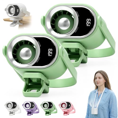 2026 Car Clip on Air Conditioner Fan with LED Display, 360° Rotation 199 Speed Adjustable USB Rechargeable Personal Cooling Fan, Portable Mini Cooling System for Auto Vehicle Travel Office (2, Green) - color: Green