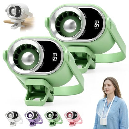 2026 Car Clip on Air Conditioner Fan with LED Display, 360° Rotation 199 Speed Adjustable USB Rechargeable Personal Cooling Fan, Portable Mini Cooling System for Auto Vehicle Travel Office (2, Green) - color: Green