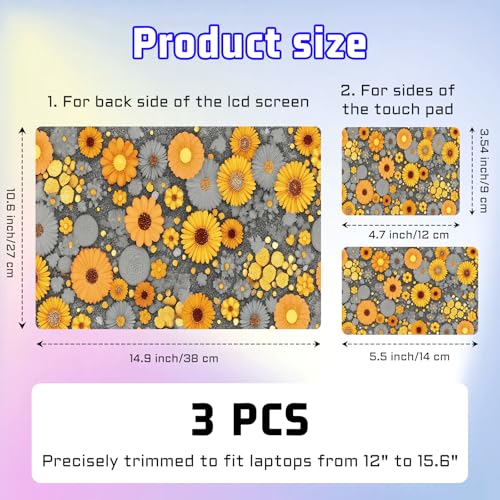 Universal Laptop Skin Sticker Decal, Compatible with MacBook HP Dell Lenovo 12"-15.6", Reusable Vinyl Notebook Cover 3PCS Set, High-Recognition Film-Yellow Daisies - color: Yellow Daisies