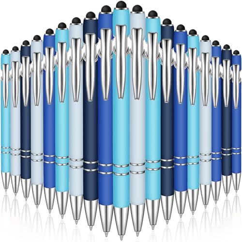 Zonon 38 Pieces Rubberized Ballpoint Pen with Stylus Tip Stylish Metal Pen Capacitive Styli with Soft Rubberized Grip, Black Ink for Most Devices (Blue Series) - color: Blue Series