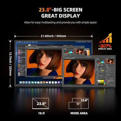 UPERFECT Portable Monitor 4K 24" QLED, 400 Nits 145% sRGB Large Monitor | 3840 * 2160 UHD | USB-C & HDMI | VESA & Stand | Second Screen for Computer, Mini PC, Game Consoles - size: 23.8"