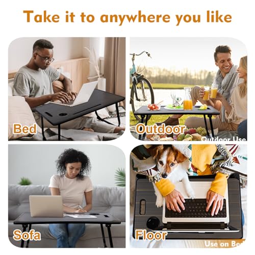 Amaredom Laptop Bed Desk Tray Bed Table, Foldable Portable Lap Desk with Storage Drawer and Cup Holder for Eating Breakfast on Bed/Couch/Sofa-Black - color: Black