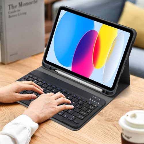 Ultra-Slim Rechargeable Bluetooth Keyboard Portable Wireless Keyboard for iPad A16 11th 10th Generation, iPad Pro iPad Air iPad Mini iPhone, Android Samsung Galaxy Tablet Smartphone Cell Phone (Black) - color: Black