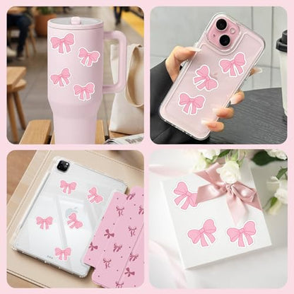 for iPad Case with 10 Sets of 120 Pcs Cute DIY Vinyl Laptop Stickers Tweezers Decals,Waterproof Aesthetic Stickers Suitable for Phone,Water Bottles, Cups, Suitcases, Anywhere-Little PinkBow - color: Little Pink Bow