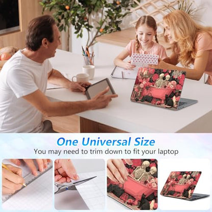 Universal Laptop Skin Sticker Decal with 2 Wrist Pad Skins, Waterproof Scratch Vinyl Cover for 11–15.6 Inch MacBook, HP, Dell, Lenovo, Cutable & Reusable,Pink Skeleton Bathtub - color: Pink Skeleton Bathtub