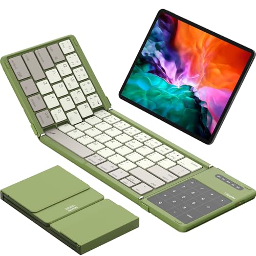 Nillkin Foldable Bluetooth Keyboard with Touchpad & Number Pad, Portable Bluetooth Keyboard with Full Size Keys, Pocket-Sized Wireless Travel Keyboards for iPad, Smartphone, Tablet and Laptop Green - color: Green