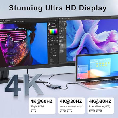 USB C to Dual HDMI Adapter, 4K@60Hz HDMI Splitter for Dual Monitors with USB 3.0, 100W PD Charging, HDMI Splitter Extended Display for MacBook Air/Pro, Dell XPS, HP, Surface, Chromebook - color: Grey 03-USB C Hub