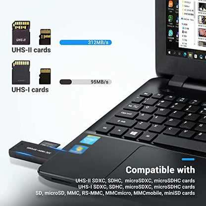 JJC UHS-II SD MicroSD USB Card Reader, Transfer Speed up to 312MB/s, Black | SD Card Adapter, 3-in-1 USB-A USB-C Micro USB Connection Port, Compatible with Computer, Laptop, OTG Enable Phone & Tablet - color: Black
