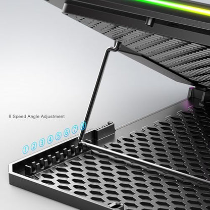 LICAEVEY Gaming Laptop Cooling Pad, 8 Levels Height Adjustable, RGB Lighting, 2 USB Ports RGB Lights 12-19 Inch Laptop Cooler with 3C Adapter, Quiet Operation Rugged Design for Gaming (14 Fans)