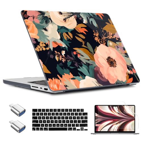 TWOLSKOO for MacBook Pro 16 inch Case M4 A3403 A3186 M3 A2991 M2 A2780 M1 A2485 (2024-2021) Pro/Max, Plastic Hard Shell & Keyboard Cover & Type C Adapter & Screen Protector, Bright Abstract Flower - color: Bright Abstract Flower