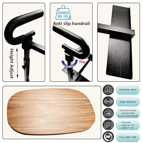 Auxiliary Standing Tray Table, 9-speed black 360 ° rotating TV table and Height Adjustable Rotating TV and Laptop Table, Ergonomic Auxiliary Safety Standing Handle, aid Standing Independent Living - color: Black, size: Armrest TV 360° Table
