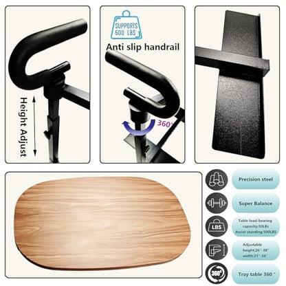 Auxiliary Standing Tray Table, 9-speed black 360 ° rotating TV table and Height Adjustable Rotating TV and Laptop Table, Ergonomic Auxiliary Safety Standing Handle, aid Standing Independent Living - color: Black, size: Armrest TV 360° Table
