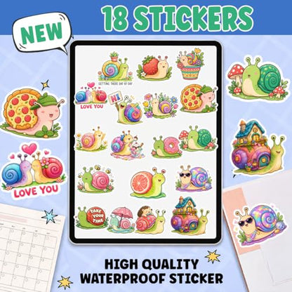 18pcs Cute Snail Stickers Pack, Colorful Animal Waterproof Stickers,Vinyl Cute Aesthetic Sticker for Water Bottle,Laptop,Phone,Skateboard,Sticker for Teens Girls Kids - color: Snail