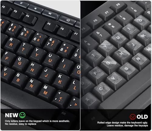 2PCS English Keyboard Stickers Letters Laptop Computer PC Desktop Keyboard | Borderless Keyboard Letter Replacement Stickers, 3D English Transfer Printing Characters, Restore Original Key Feel, Orange - size: English-Orange