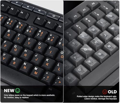 2PCS English Keyboard Stickers Letters Laptop Computer PC Desktop Keyboard | Borderless Keyboard Letter Replacement Stickers, 3D English Transfer Printing Characters, Restore Original Key Feel, Orange - size: English-Orange