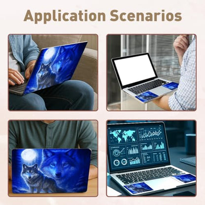 PLIGREAT Laptop Skin Sticker Decal, 12" 13" 13.3" 14" 15" Laptop Decal Cover Universal PVC Skin Stickers Cover Art Decal Reusable Notebook Protector, Cool Wolf
