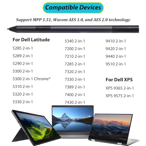 Active Pen PN557W Compatible for Dell Active Pen PN557W Compatible with Dell 2-in-1s for Insipron 7435 Stylus,for Latitude 5289 5300 7210 9410 5290,XPS 15 9570/9575 Pen