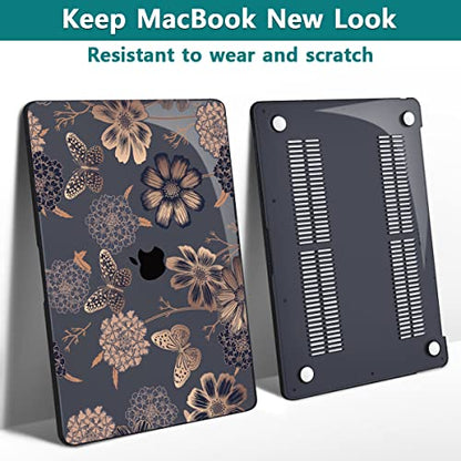 Teryeefi for MacBook Air 13 inch Case 2021 2020 2019 2018 Release (Model A2337 A2179 A1932 Retina Display with Touch ID), Plastic Hard Shell Case & Keyboard Cover for MacBook Air 13 M1, Gold Flowers - color: Gold Flowers