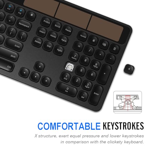 Arteck Wireless Solar Keyboard Full Size Solar Recharging Keyboard for Computer/Desktop/PC/Laptop/Surface/Smart TV and Windows 10/8 / 7 / Vista/XP Built in Rechargeable Battery