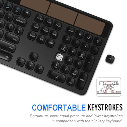 Arteck Wireless Solar Keyboard Full Size Solar Recharging Keyboard for Computer/Desktop/PC/Laptop/Surface/Smart TV and Windows 10/8 / 7 / Vista/XP Built in Rechargeable Battery