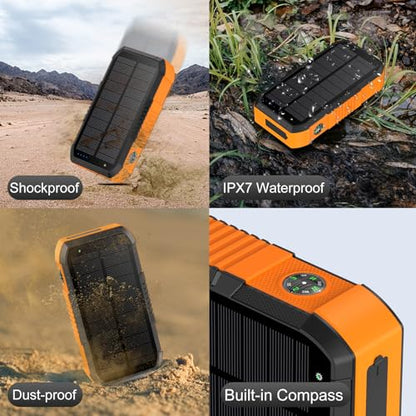 Hand CrankPower Bank 66800mAh and 4 Cables 22.5W Fast Charge Power Bank 5 Outputs & 3 Inputs Solar Portable Charger (Orange) - color: orange