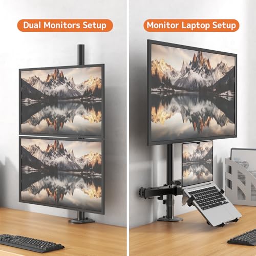 PUTORSEN Monitor and Laptop Mount Stand for Max 49" Screen and 18" Notebook | Fully Adjustable Monitor Arm, Vented Tray, Holds up to 44lbs, 2 Mounting Options