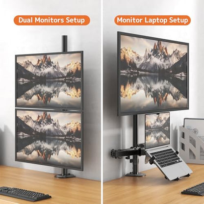 PUTORSEN Monitor and Laptop Mount Stand for Max 49" Screen and 18" Notebook | Fully Adjustable Monitor Arm, Vented Tray, Holds up to 44lbs, 2 Mounting Options
