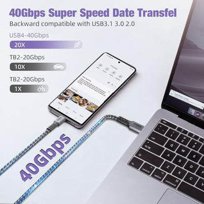 USB 4 Data Cable 40Gbps 8K/4K HD Display @60Hz 240W USB-C to USB C Charge Cable Type-c Compatible with Thunderbolt 4/3 USB3.2/3.1 for MacBook Pro iPhone16 and 140W/100W/60W Hub Docking Station 3.3ft