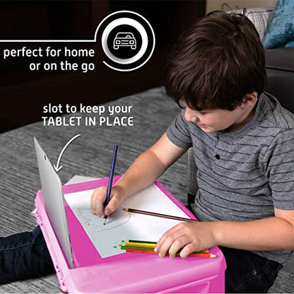 MAVOCRAFT Foldable Kids Lap Tray with Storage - Portable Lap Desk Kids & Adults - Kids Lap Desk for Breakfast in Bed, Serving Tray, Car Desk & Gaming (Pink) - color: Pink